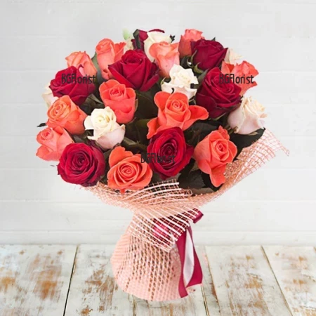 Send bouquet of multicoloured roses by courier to Sofia