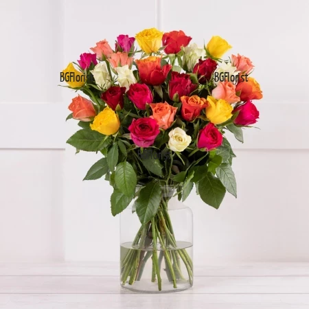 Send bouquet of multicoloured roses by courier to Sofia.