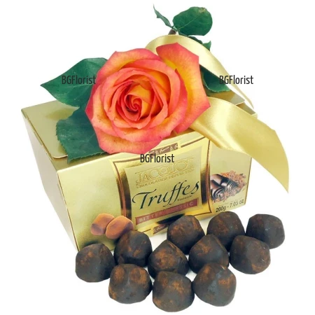 Send one rose and truffles to Sofia, Plovdiv, Varna, Burgas