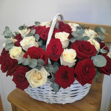 Send basket with white and red roses to Ruse