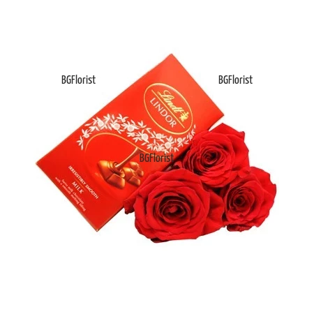 Send three roses and chocolates by courier to Sofia