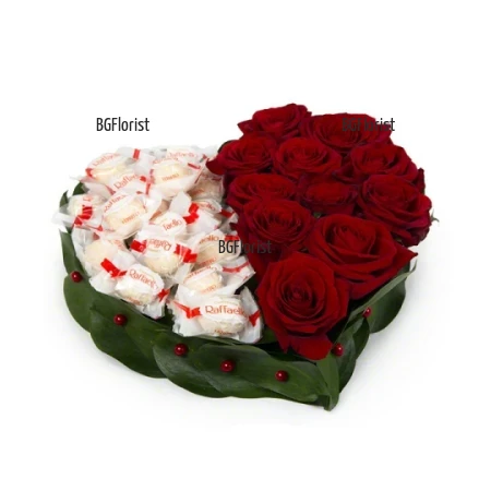 Send heart of roses and Raffaello chocolates