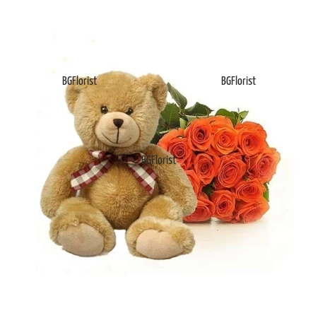 Send  a Teddy Bear and a bouquet of roses to Burgas