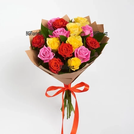 Order bouquet of multicoloured roses