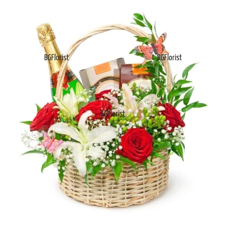 Send a basket with flowers and gifts by courier.