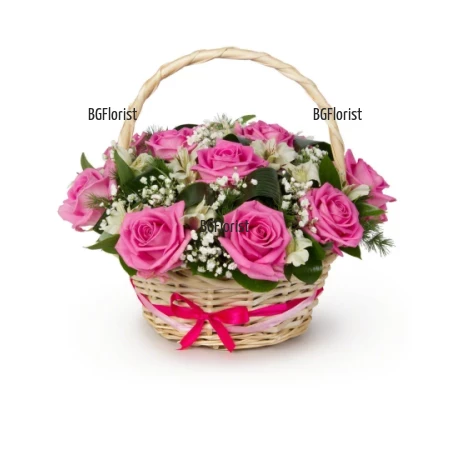 Send a basket with pink roses.