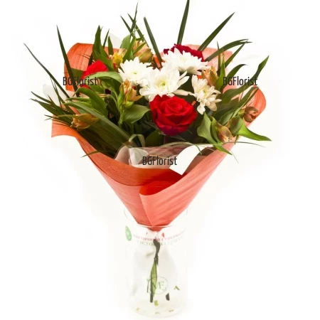 Spark - bouquet of roses, alstroemerias and chrysanthemums