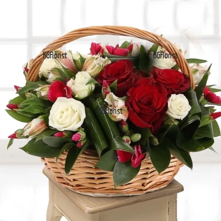 Order of basket with roses and alstomerias to Bulgaria