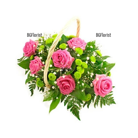 Send to Bulgaria basket with pink roses and greens