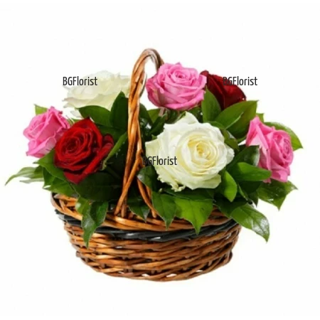 Send to Bulgaria a basket with colorful roses