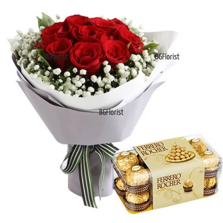 A bouquet of 9 red roses and Ferrero Rocher