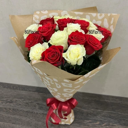 Send to Bulgaria a bouquet of red and white roses